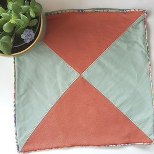 2 Square Pillow Covers 16" Triangles Pattern Green Terracotta Orange Hand Made